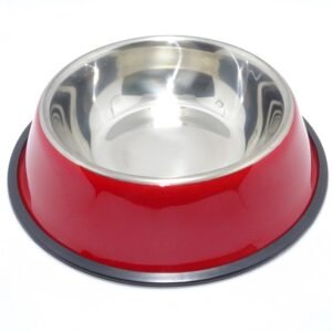 Plato Acero Inoxidable - Mediano - Rojo - Antideslizante