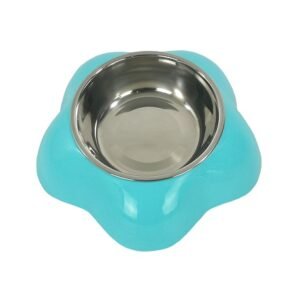 Plato Comedero acero inoxidable - base plástico - celeste